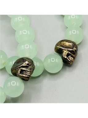 2 Seafoam color 8mm Bead Stretch Bracelets with SKULL - Aventurine - Fabulous